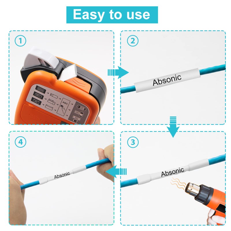 Absonic 3-Pack HSE Heat Shrink Label Tape Compatible for Brother Hse221 Hse-221 P Touch Heat Shrink Tube 8.8mm Black on White Label Maker Tape for PT-E300 PT-E500 PT-E550W P750WVP PT-E800W PT-D220 - Image 4